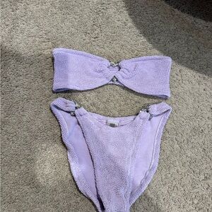 Hunza G Lavender Bandeau Bikini Set with Rhinestone Accents